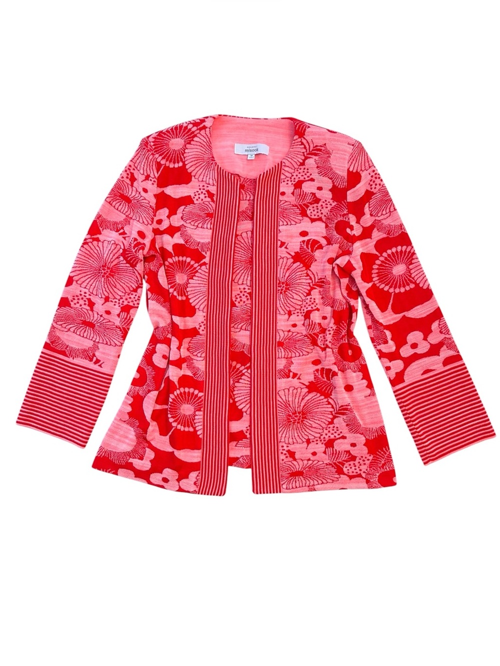 Misook Pink and Red Floral Knit Cardigan Jacket Medium